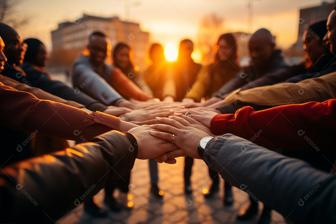 Trabalhando juntos o conceito de trabalho em equipe com as mãos unidas