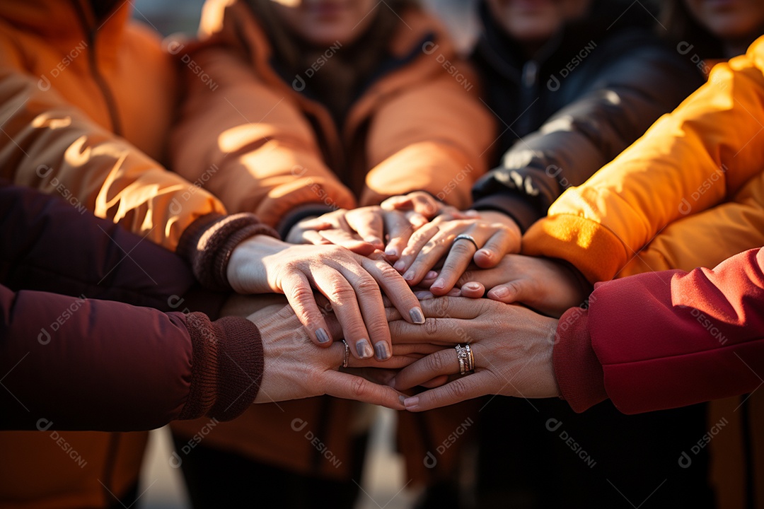 Trabalhando juntos o conceito de trabalho em equipe com as mãos unidas