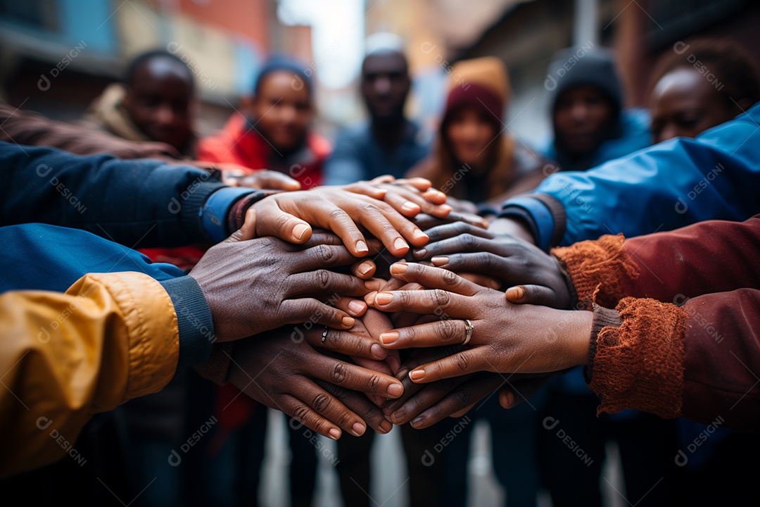 Trabalhando juntos o conceito de trabalho em equipe com as mãos unidas