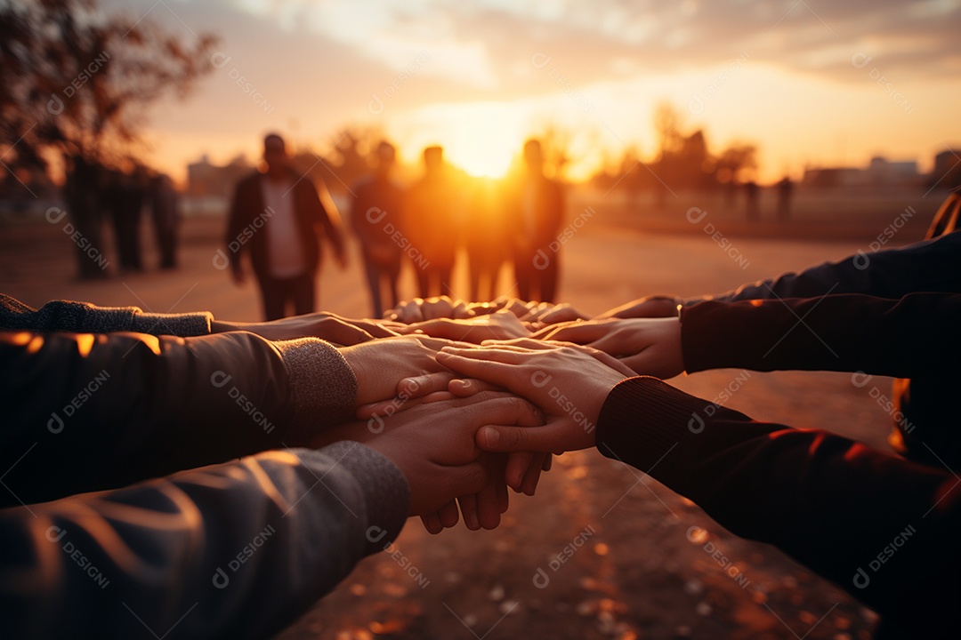 Trabalhando juntos o conceito de trabalho em equipe com as mãos unidas