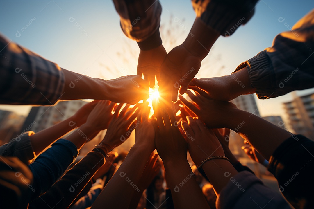 Trabalhando juntos o conceito de trabalho em equipe com as mãos unidas