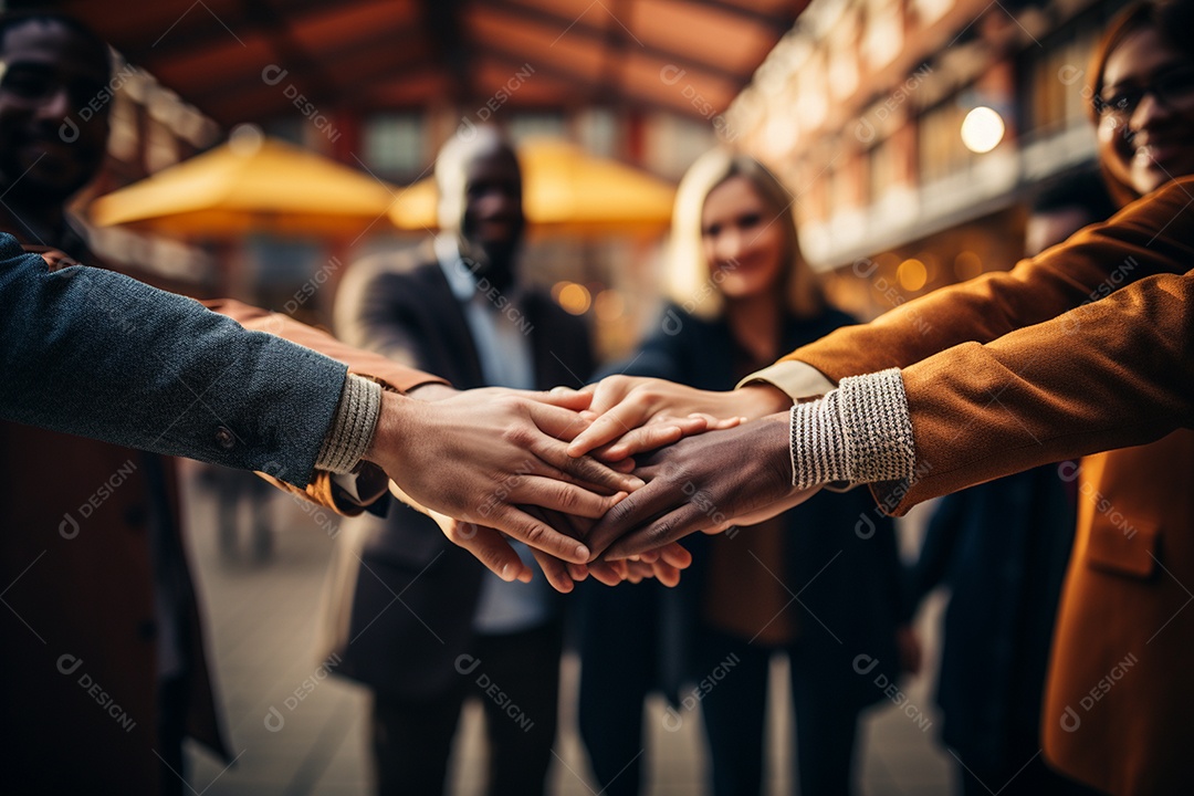 Trabalhando juntos o conceito de trabalho em equipe com as mãos unidas