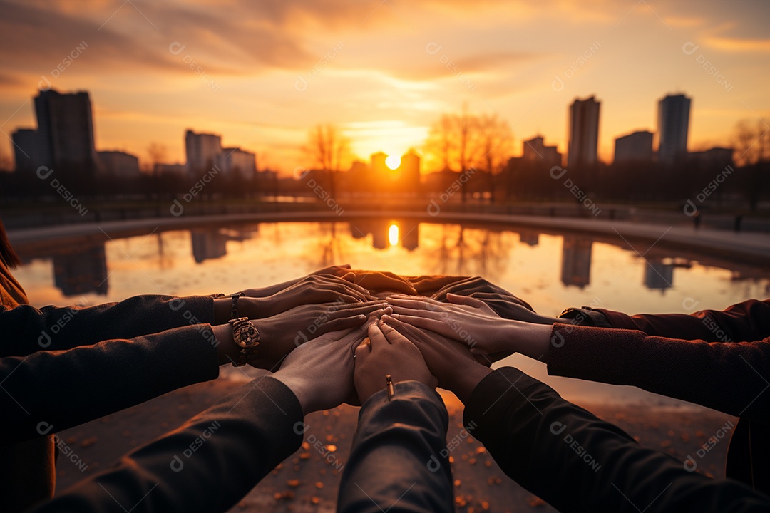 Trabalhando juntos o conceito de trabalho em equipe com as mãos unidas