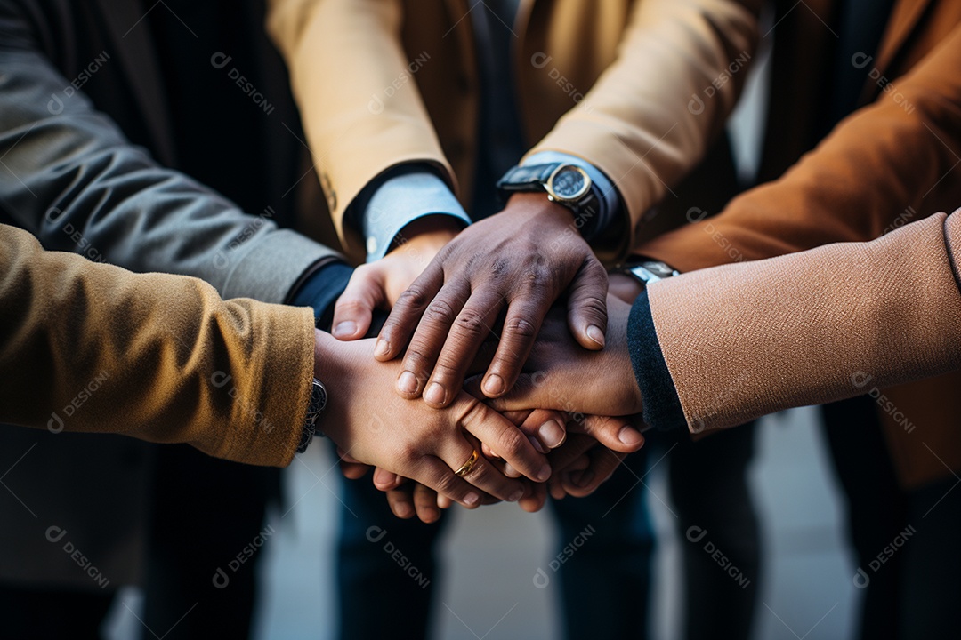 Trabalhando juntos o conceito de trabalho em equipe com as mãos unidas