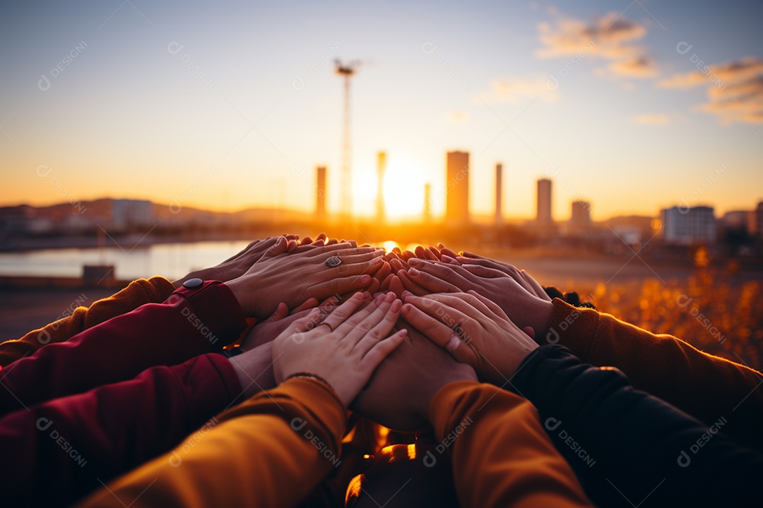 Trabalhando juntos o conceito de trabalho em equipe com as mãos unidas