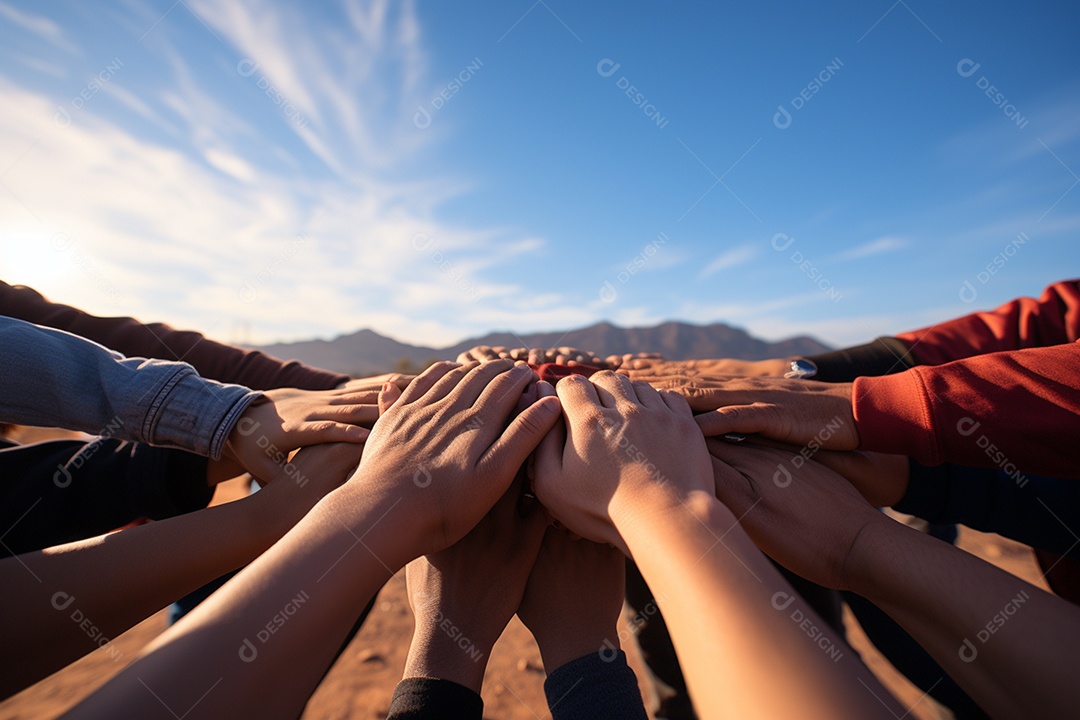 Trabalhando juntos o conceito de trabalho em equipe com as mãos unidas