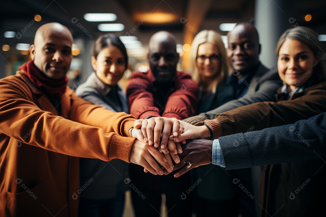 Trabalhando juntos o conceito de trabalho em equipe com as mãos unidas