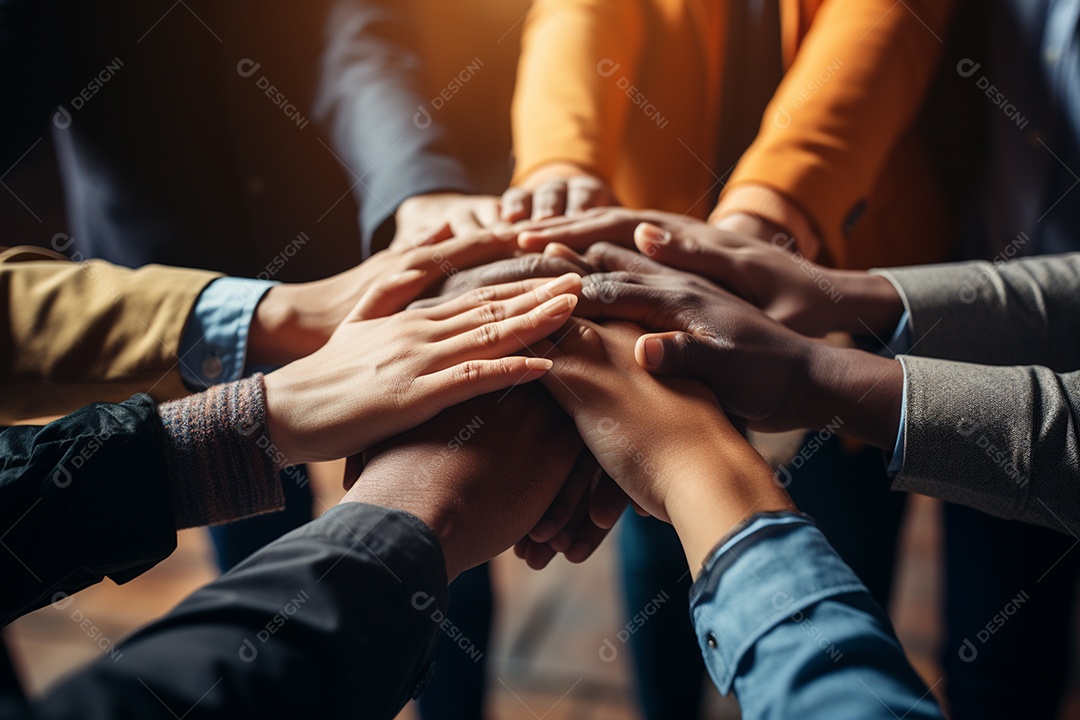 Trabalhando juntos o conceito de trabalho em equipe com as mãos unidas