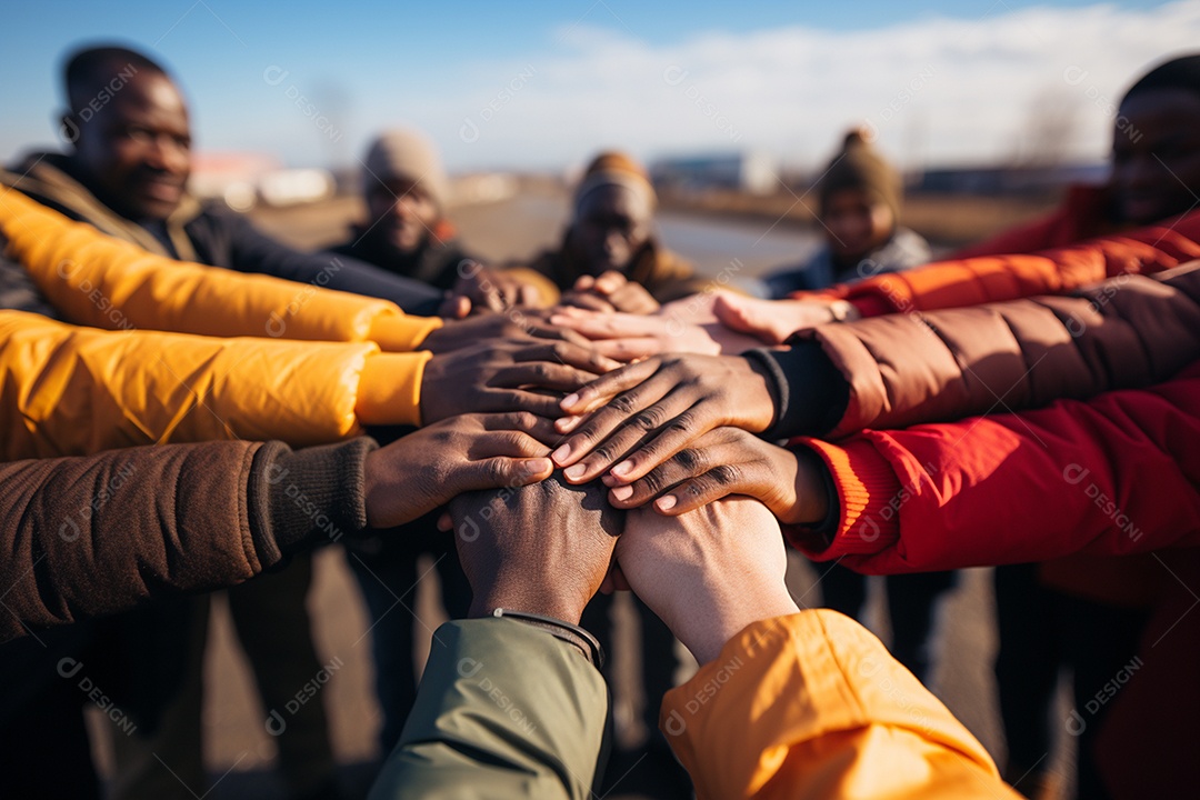 Trabalhando juntos o conceito de trabalho em equipe com as mãos unidas