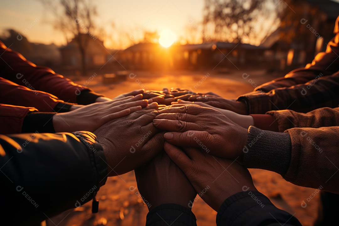 Trabalhando juntos o conceito de trabalho em equipe com as mãos unidas