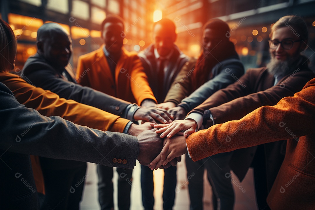 Trabalhando juntos o conceito de trabalho em equipe com as mãos unidas