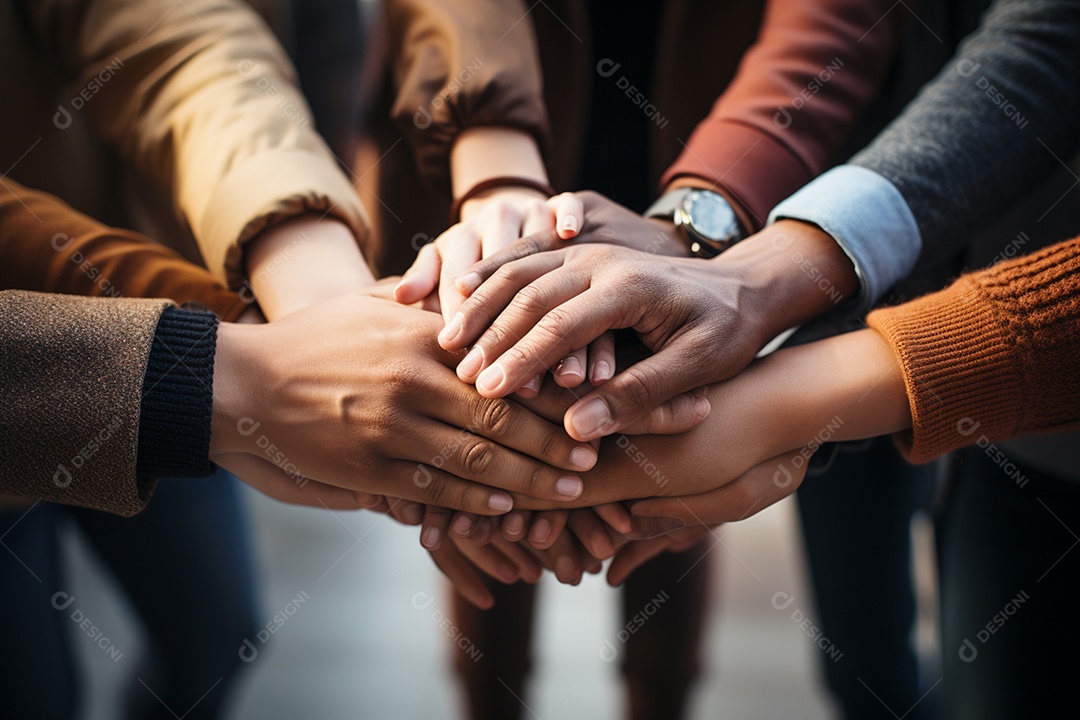 Trabalhando juntos o conceito de trabalho em equipe com as mãos unidas