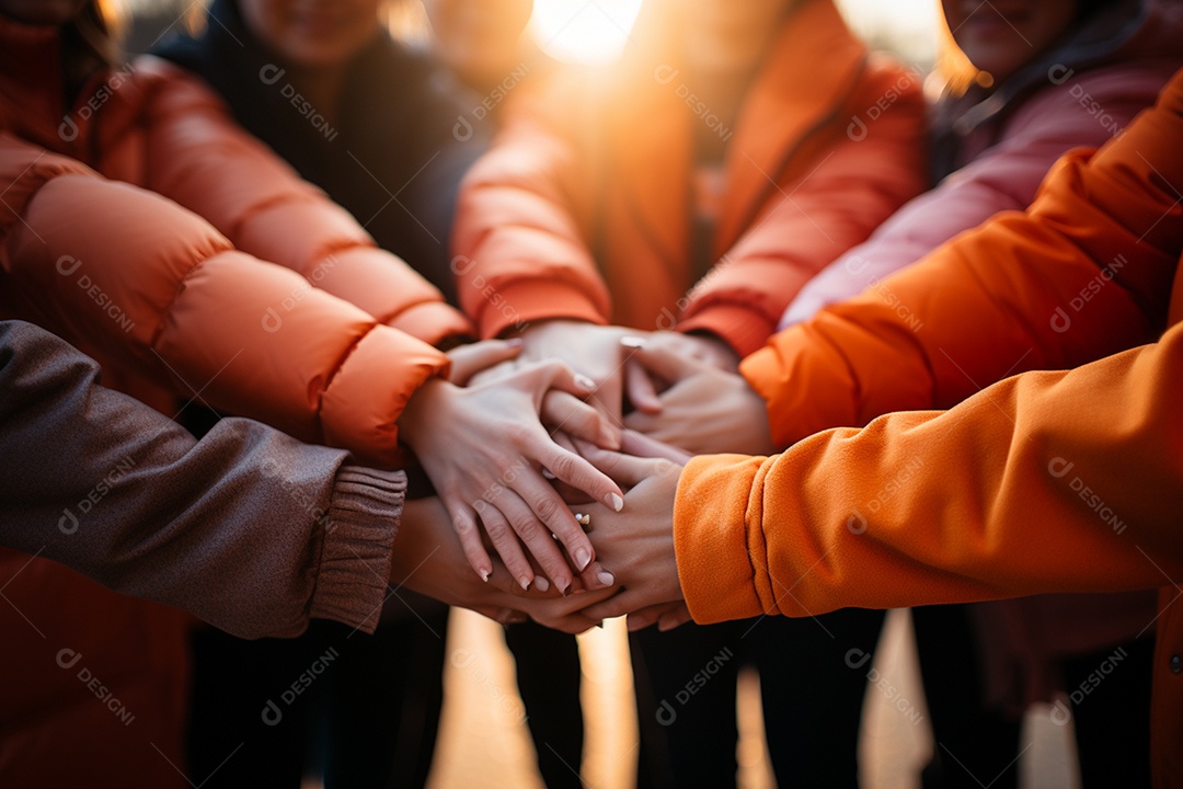 Trabalhando juntos o conceito de trabalho em equipe com as mãos unidas