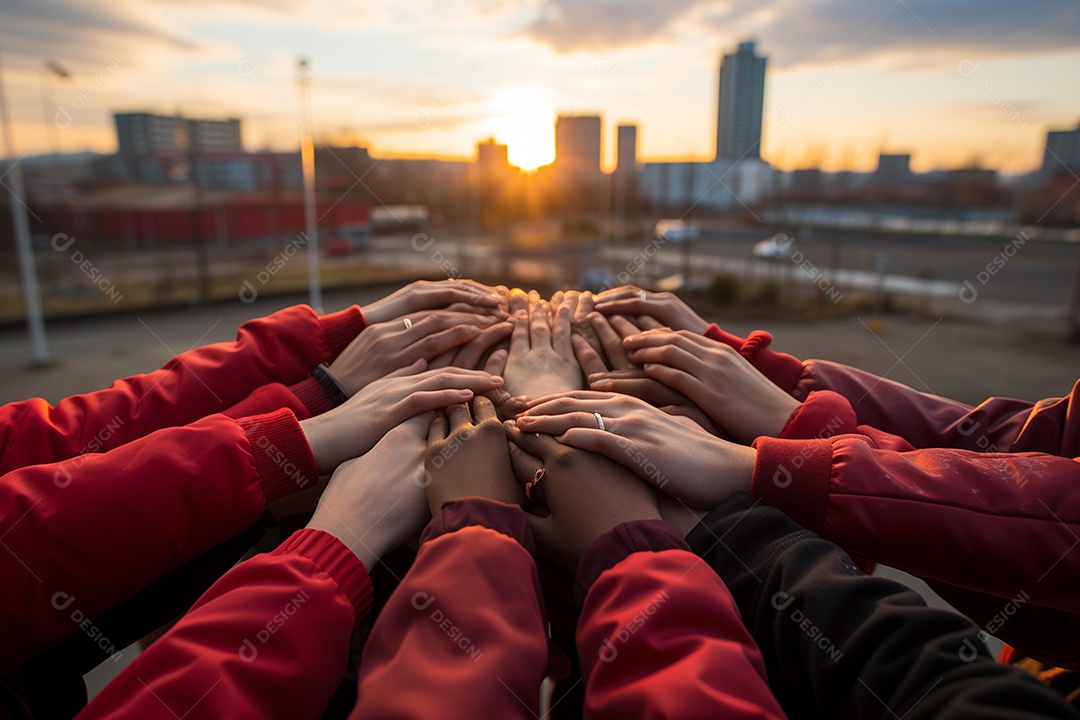 Trabalhando juntos o conceito de trabalho em equipe com as mãos unidas