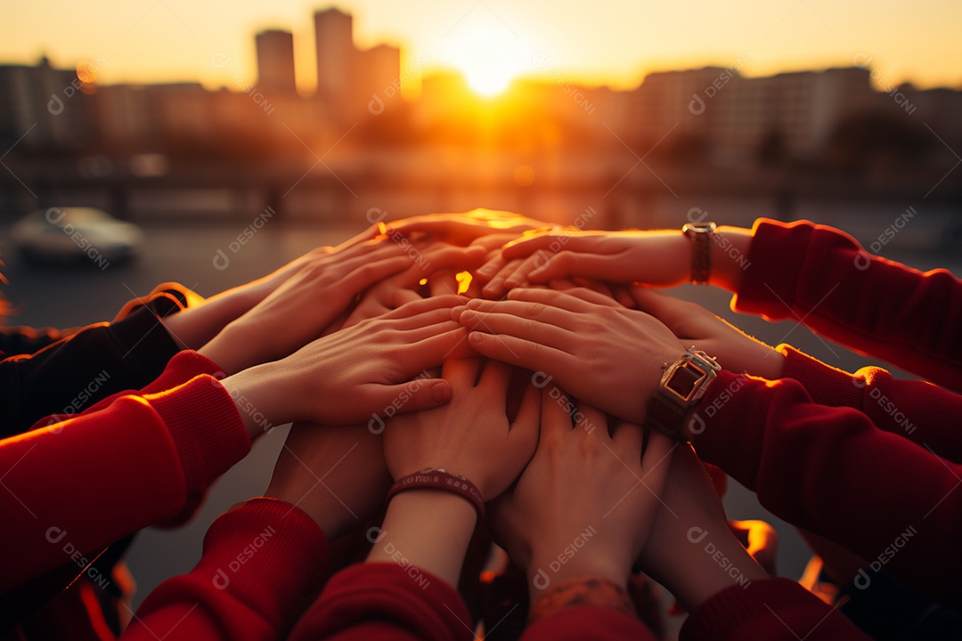 Trabalhando juntos o conceito de trabalho em equipe com as mãos unidas