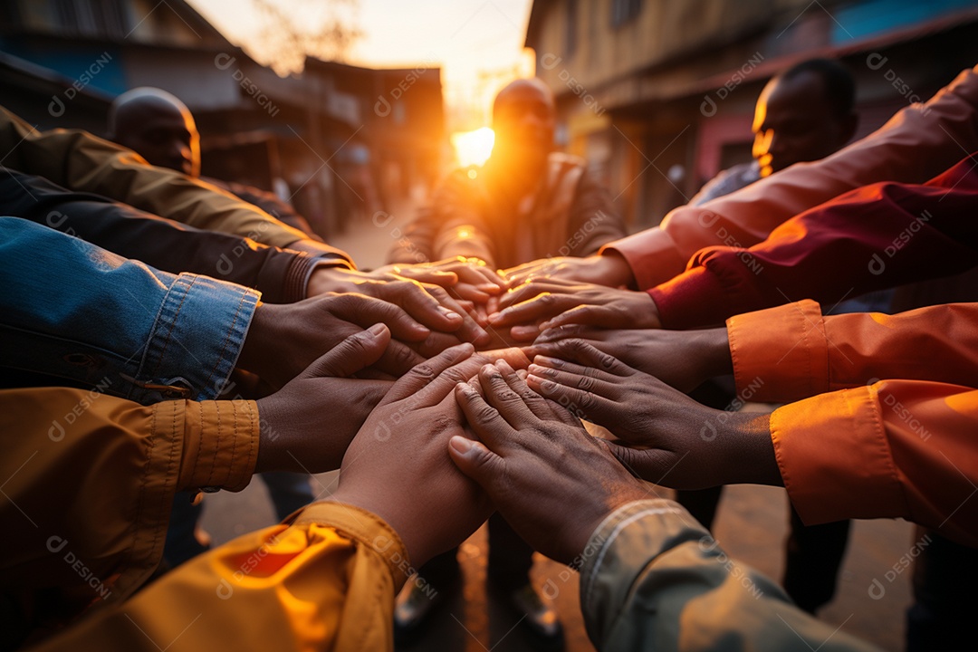 Trabalhando juntos o conceito de trabalho em equipe com as mãos unidas