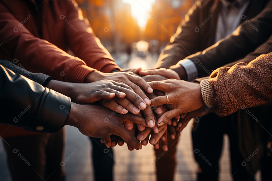 Trabalhando juntos o conceito de trabalho em equipe com as mãos unidas