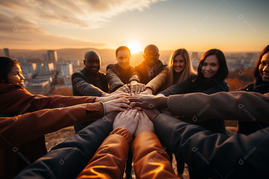 Trabalhando juntos o conceito de trabalho em equipe com as mãos unidas