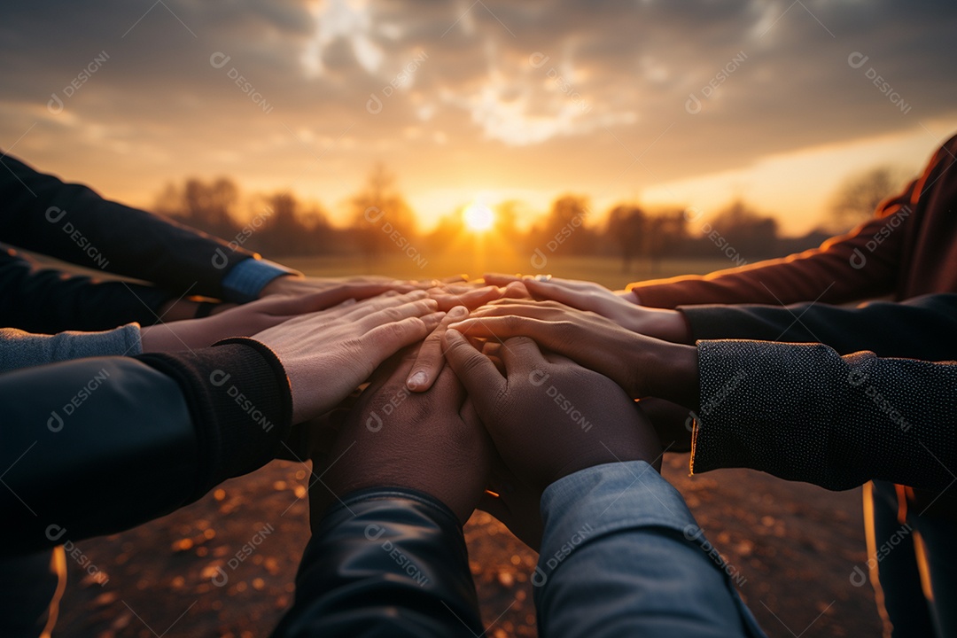Trabalhando juntos o conceito de trabalho em equipe com as mãos unidas