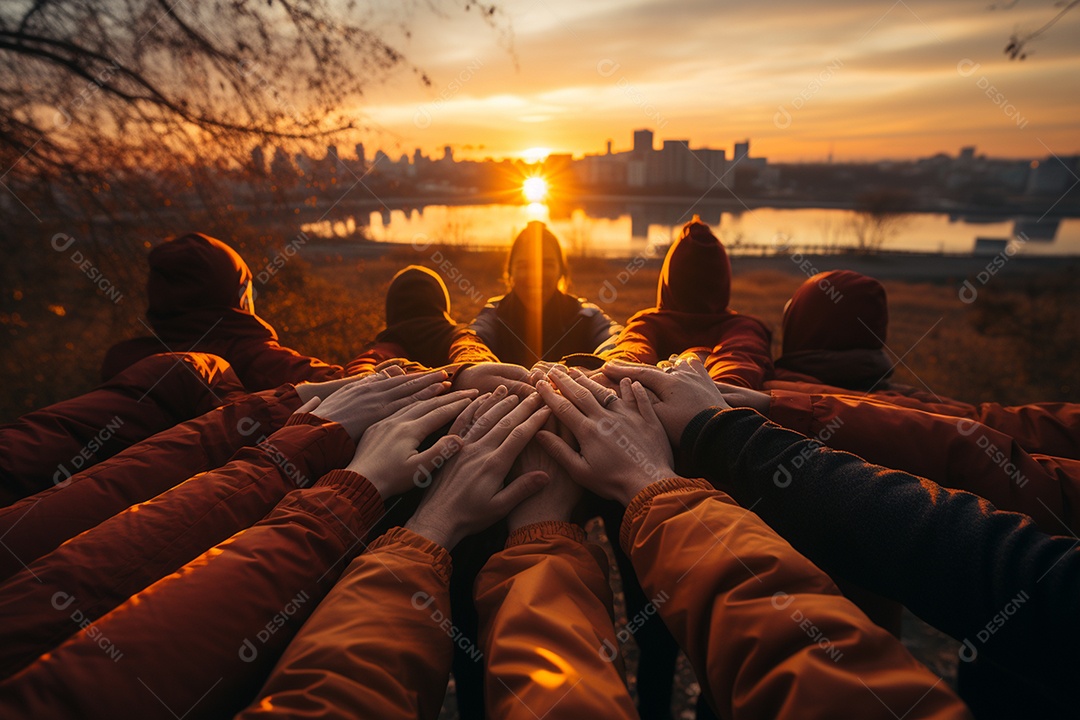 Trabalhando juntos o conceito de trabalho em equipe com as mãos unidas