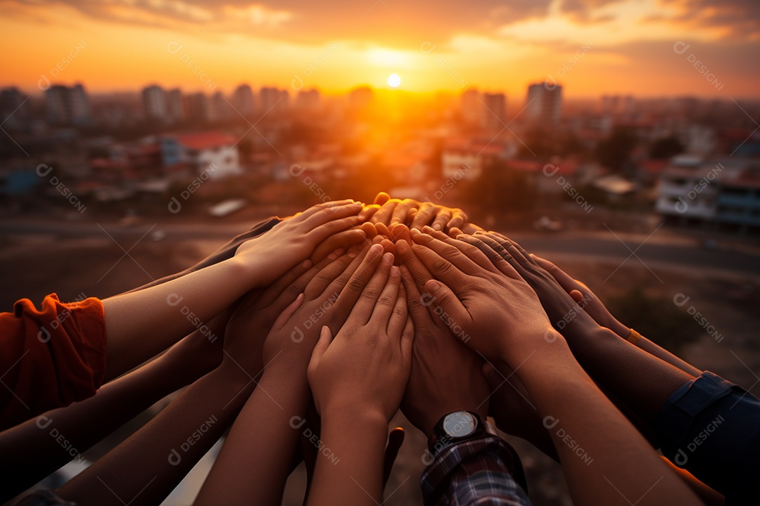 Trabalhando juntos o conceito de trabalho em equipe com as mãos unidas