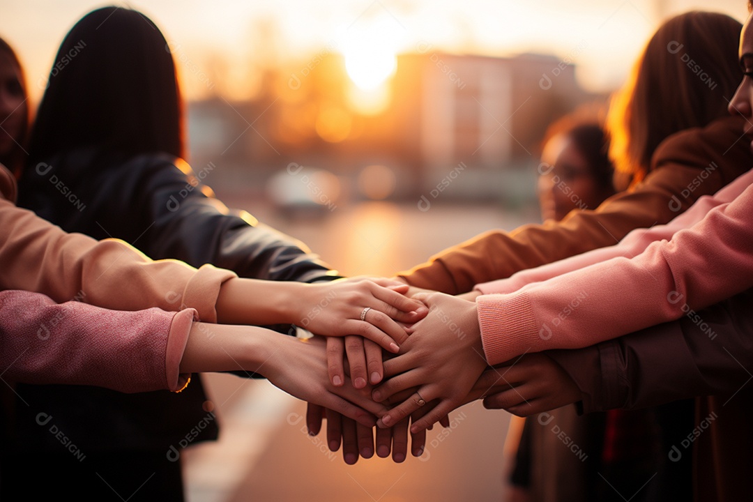 Trabalhando juntos o conceito de trabalho em equipe com as mãos unidas