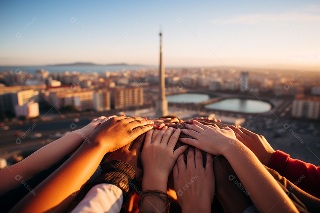 Trabalhando juntos o conceito de trabalho em equipe com as mãos unidas