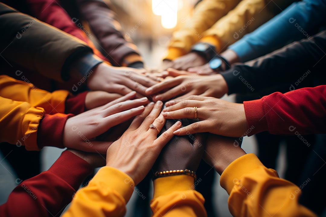 Trabalhando juntos o conceito de trabalho em equipe com as mãos unidas