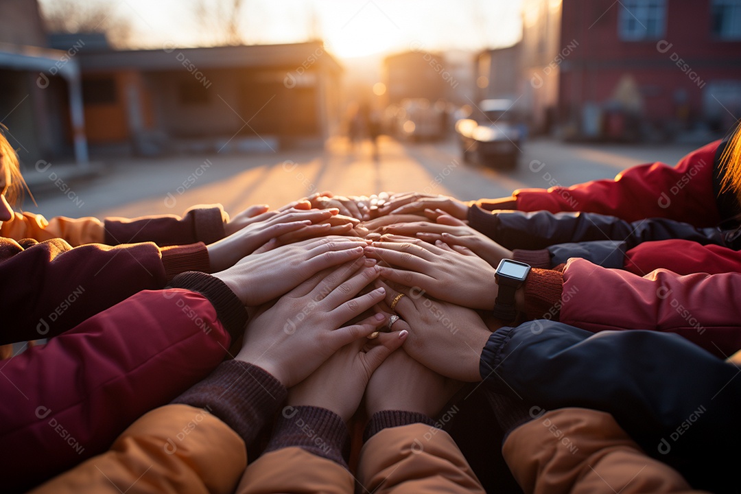 Trabalhando juntos o conceito de trabalho em equipe com as mãos unidas