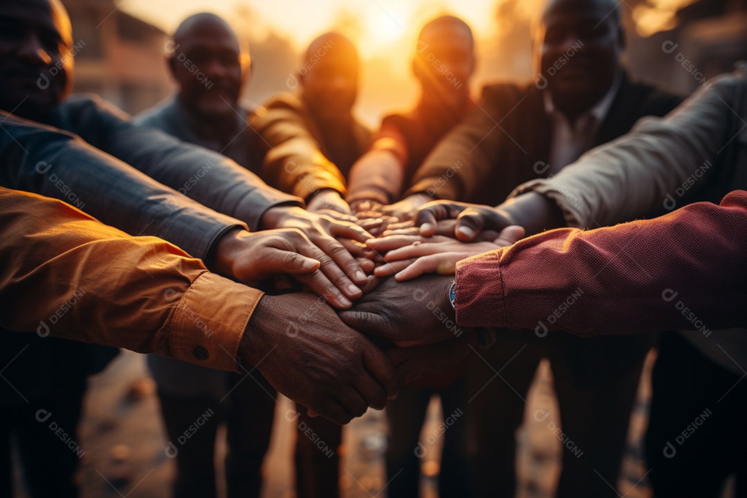 Trabalhando juntos o conceito de trabalho em equipe com as mãos unidas