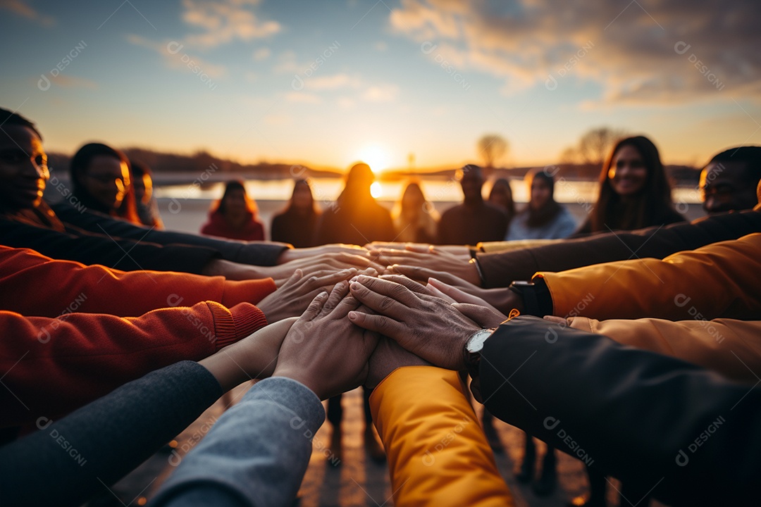 Trabalhando juntos o conceito de trabalho em equipe com as mãos unidasMãos