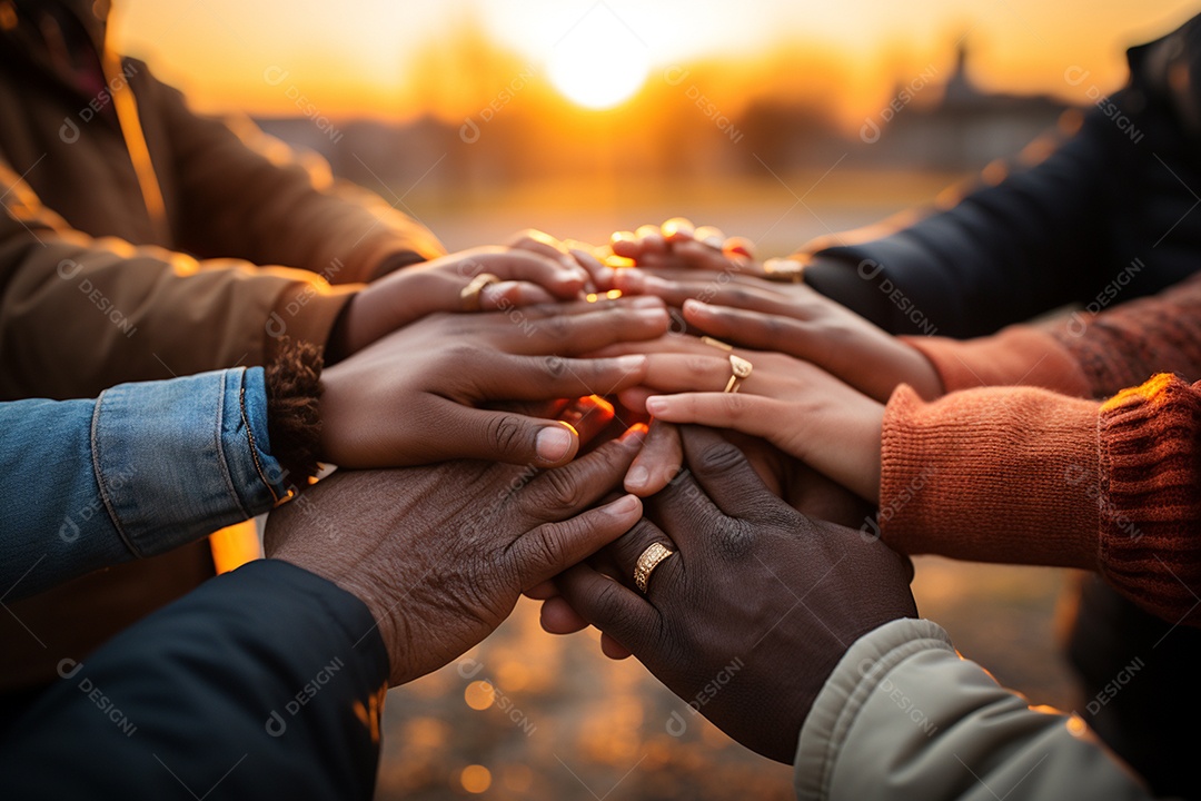 Trabalhando juntos o conceito de trabalho em equipe com as mãos unidas
