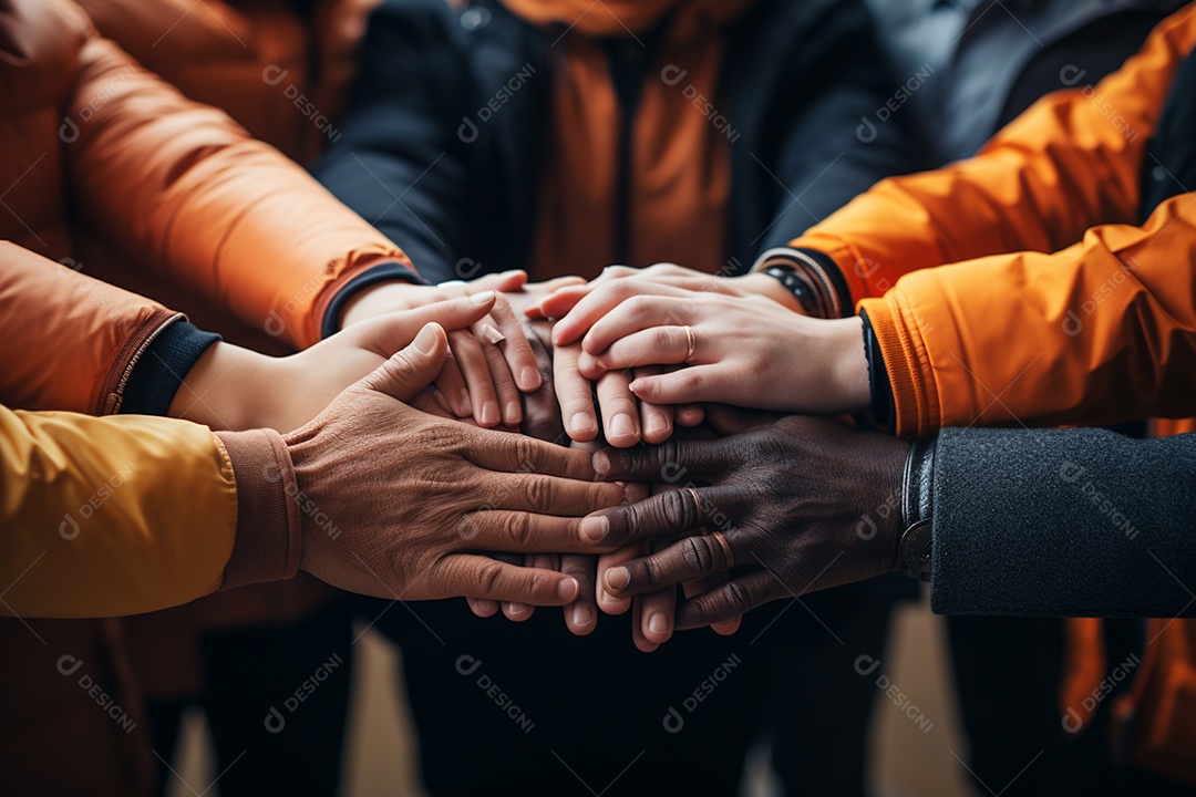 Trabalhando juntos o conceito de trabalho em equipe com as mãos unidas