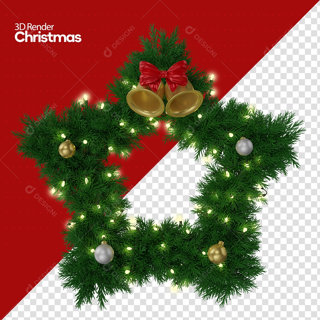 Elemento 3D Guirlanda Em Estrela Natal Para Composição PSD