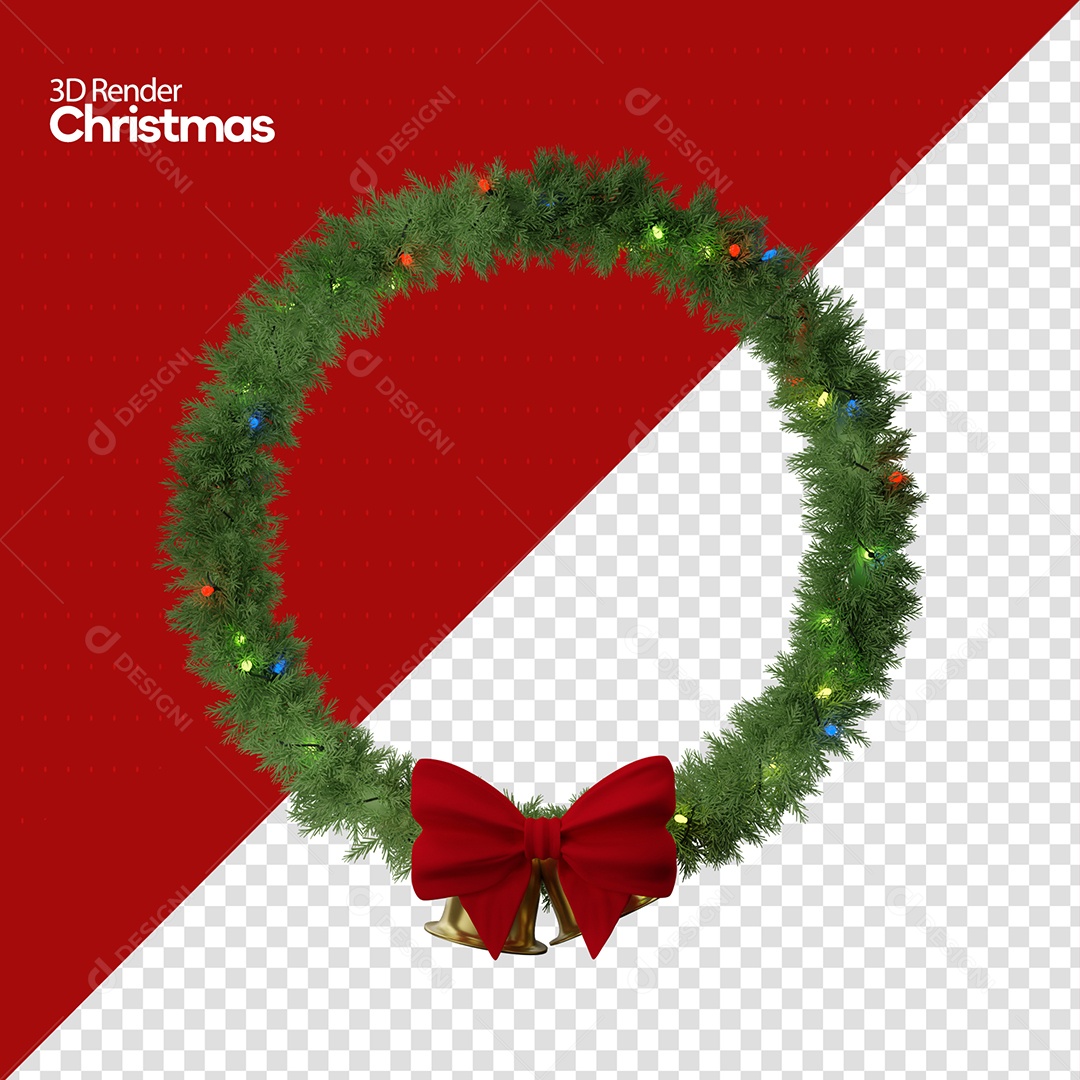 Elemento 3D Guirlanda Com Sinos Laço Vermelho Para Composição PSD