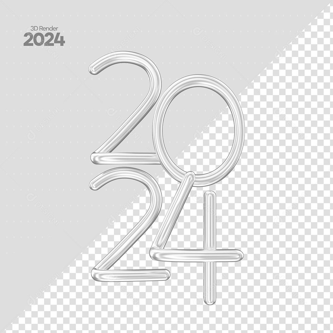 Número 3D 2024 Prata Para Composição PSD