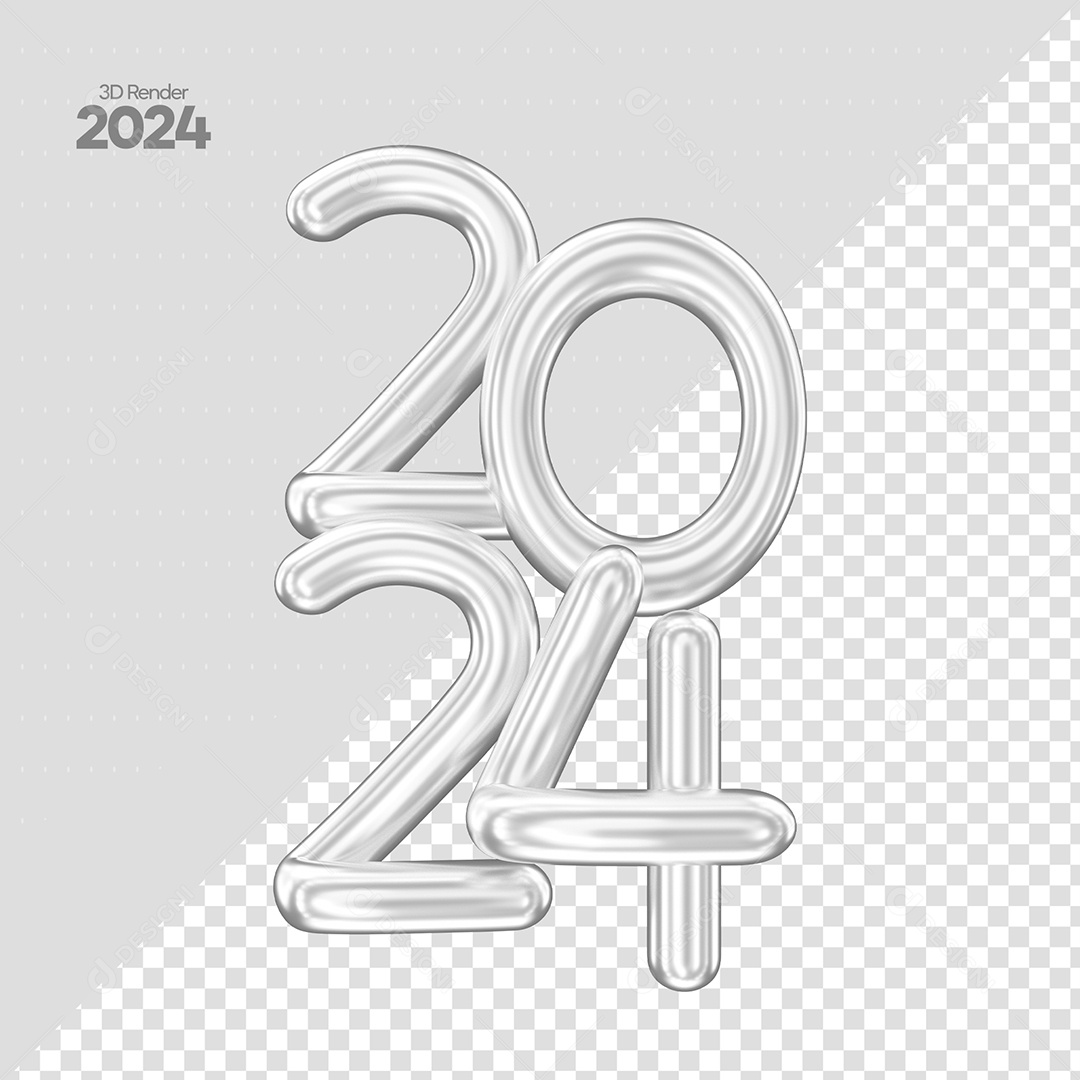 Número 3D 2024 Prata Para Composição PSD