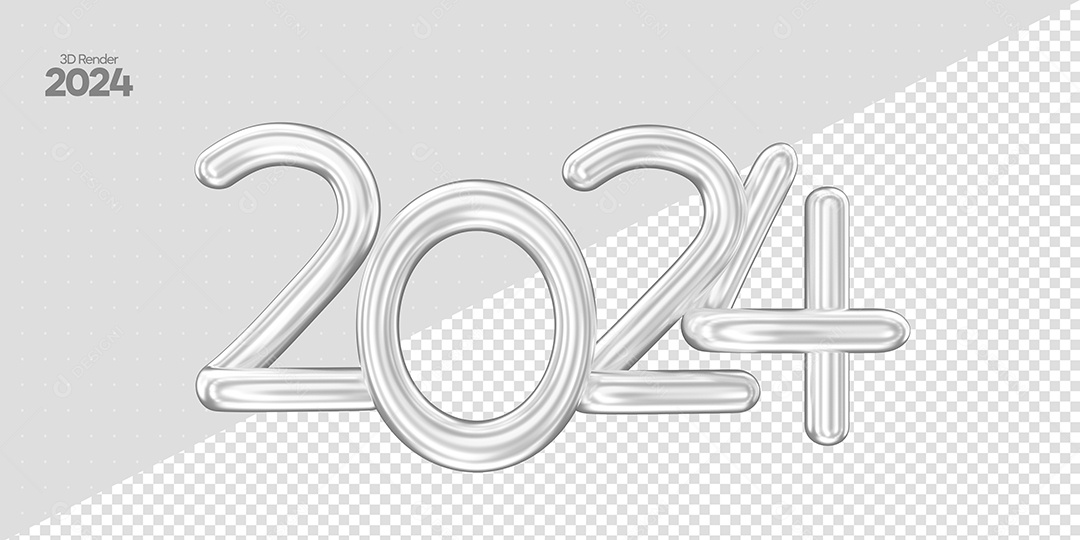 Número 3D 2024 Prata Para Composição PSD