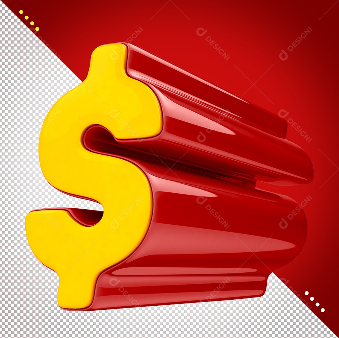 Cifrão Amarelo e Vermelho Elemento 3D para Composição PSD