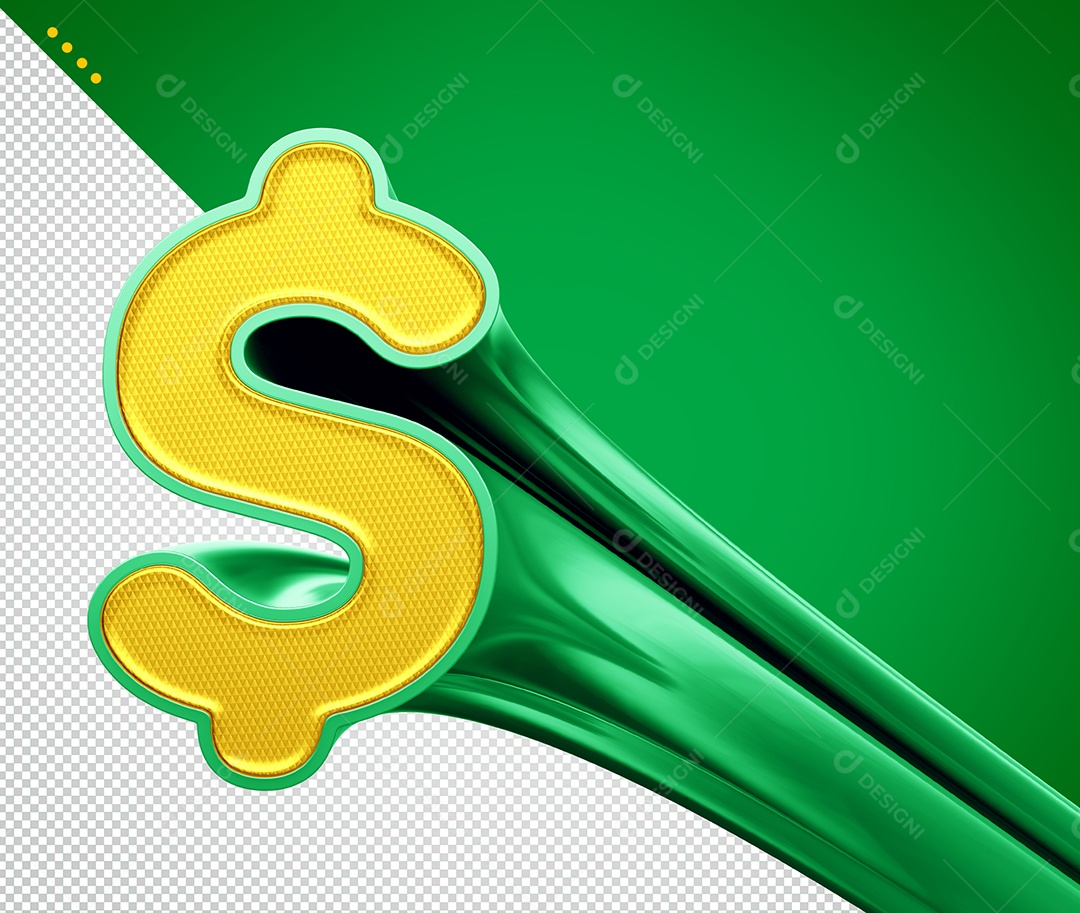 Cifrão Amarelo e Verde Elemento 3D para Composição PSD