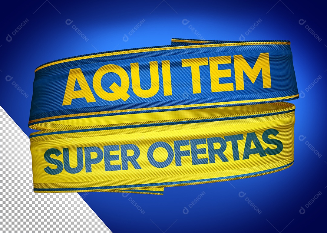 Aqui Tem Super Ofertas Selo 3D Azul e Amarelo para Composição PSD