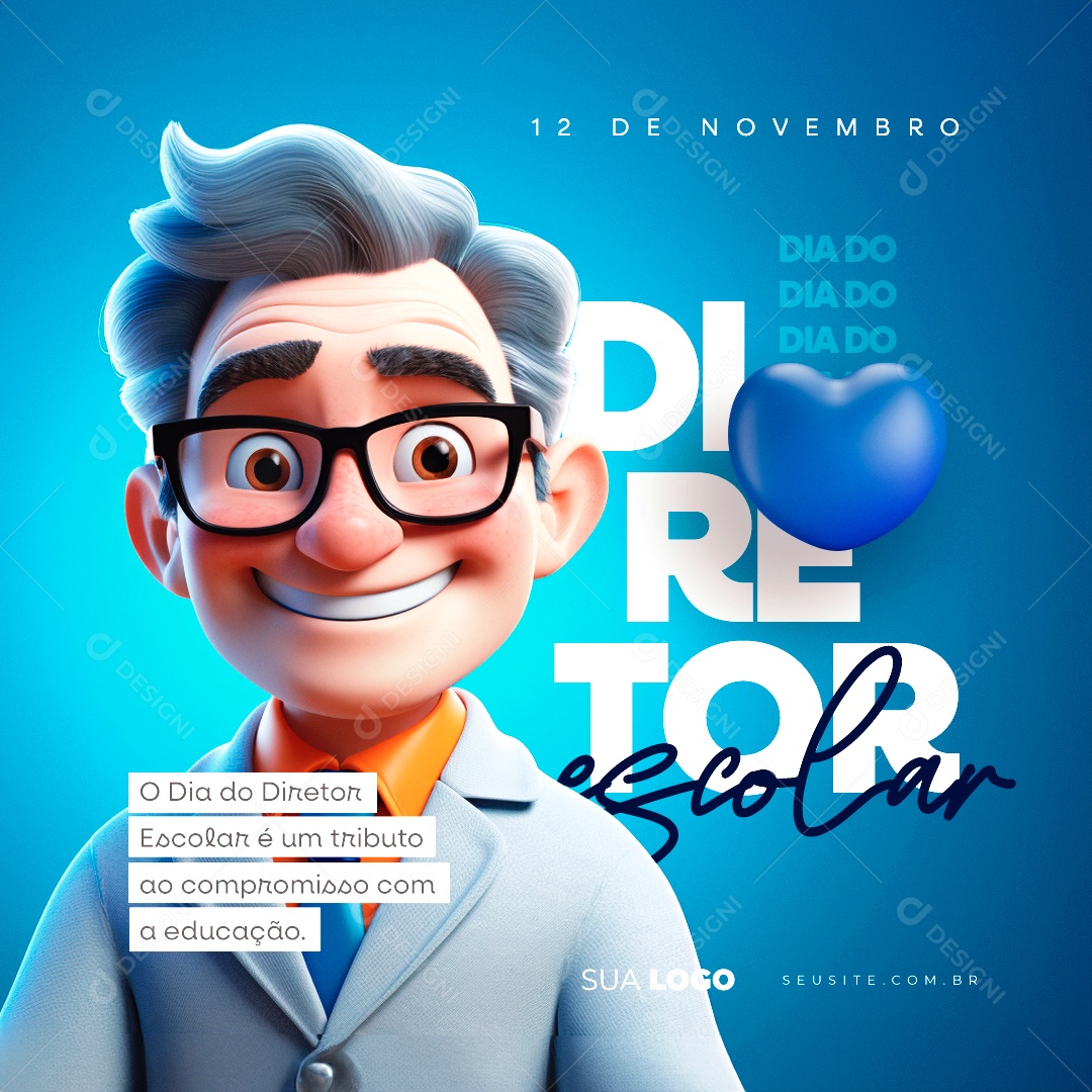 Dia do Diretor Escolar 12 de Novembro Social Media PSD Editável
