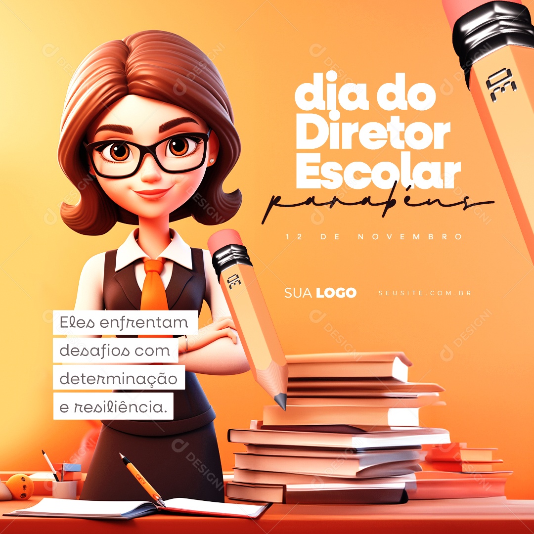 Social Media Dia do Diretor Escolar 12 de Novembro PSD Editável
