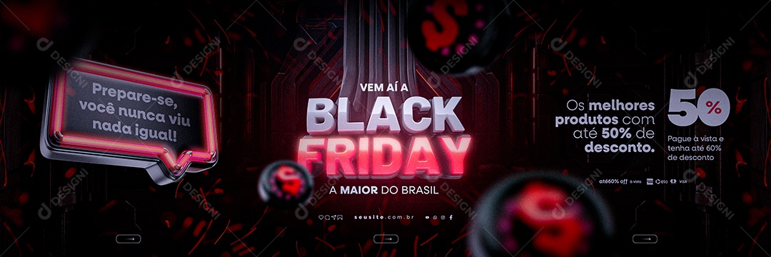 Carrossel Vem Aí a Black Friday A Maior Do Brasil Loja de Eletrodoméstico Os Melhores Produtos com Até 50% de Desconto Social Media PSD Editável