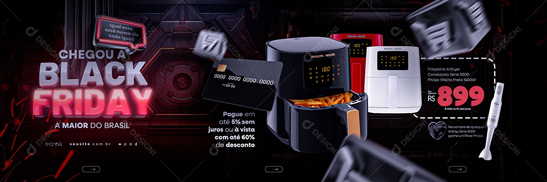 Carrossel Chegou A Black Friday A Maior do Brasil Fritadeira Airfryer Loja de Eletrodoméstico Social Media PSD Editável
