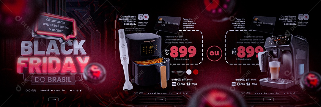Carrossel Chamada Especial para o Maior Black Friday Do Brasil Fritadeira Airfryer Cafeteira Expresso Social Media PSD Editável
