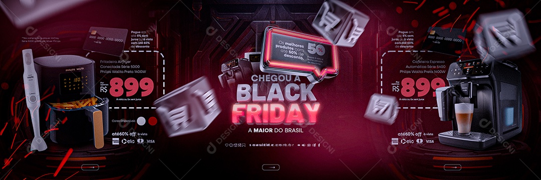 Carrossel Chegou a Black Friday Cafeteira Expresso Fritadeira Airfryer Loja de Eletrodoméstico Social Media PSD Editável