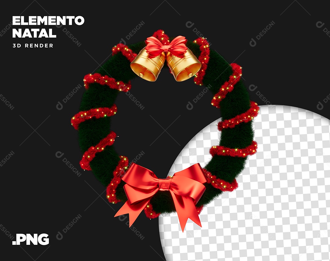Elemento 3D Guirlanda De Natal Com Sino Para Composição PSD + PNG
