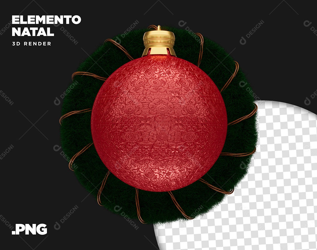 Elemento 3D Bola Com Guirlanda De Natal Para Composição PSD + PNG