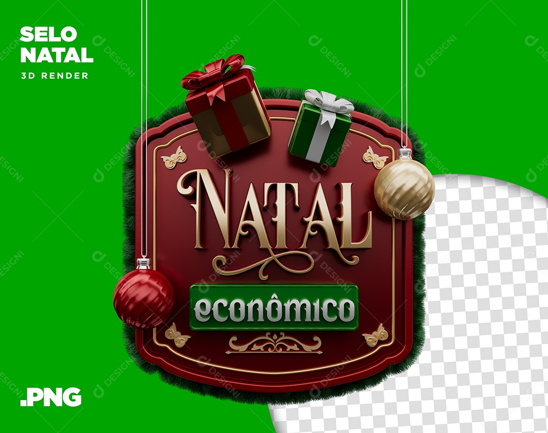 Selo 3D Natal Econômico Para Composição PSD + PNG